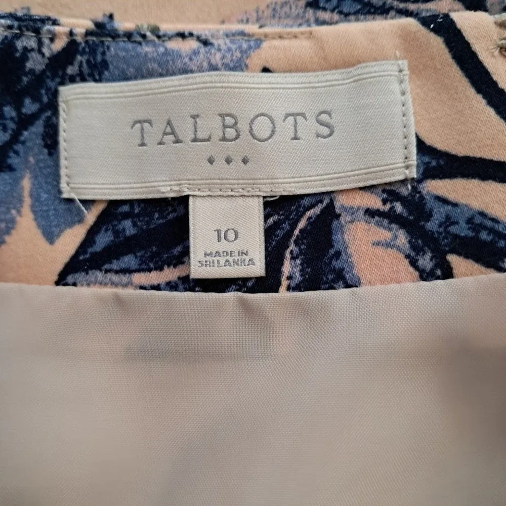 TALBOTS 10 Peach‎ Blue Floral Cotton Stretch Pencil Skirt Career Artistic